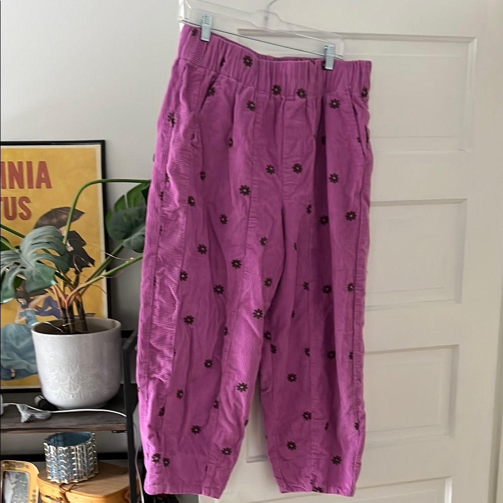 Urban outfitters Floral Embroidered Corduroy Purple pink Pants